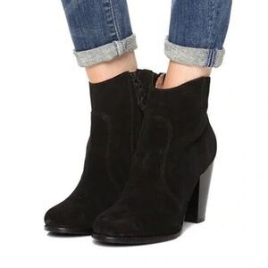 Joie‎ Dalton Black Suede Zippered Stacked Heel Booties Sz. 7
